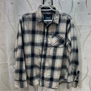 Kolby Plaid Flannel Shirt Mens Large Black White Rust Excellent Long Sleeve‎